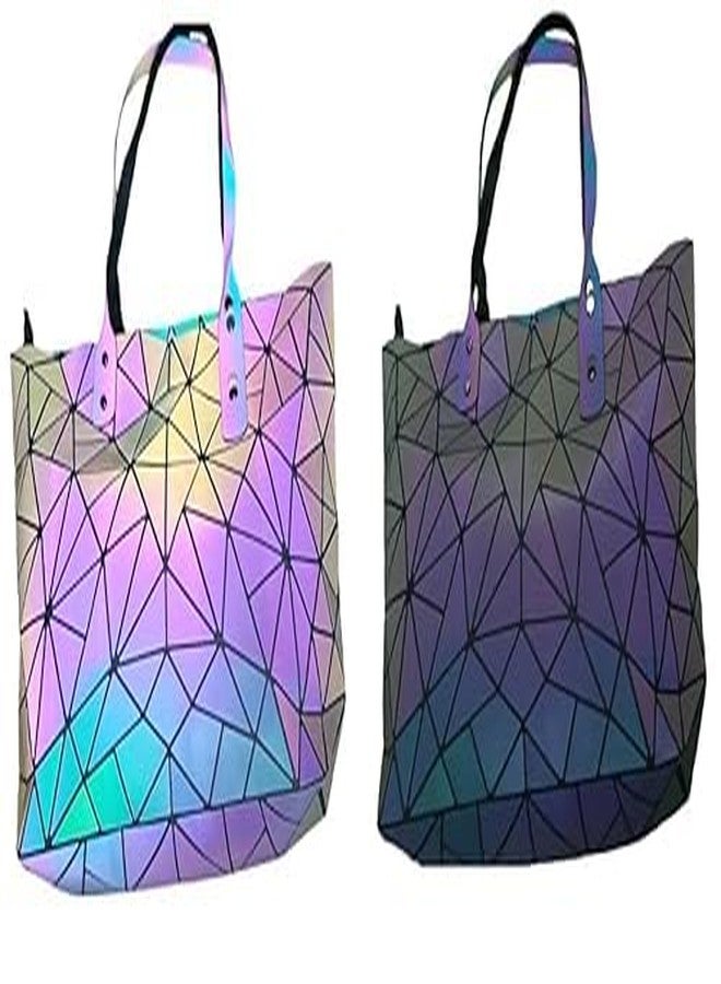 Firstdemand Luminous Geometric Laser Diamond Foldable Tote Bag Holographic reflective Sling Bag Colour changing Shoulder Handbag for Women and Girls - Image 3